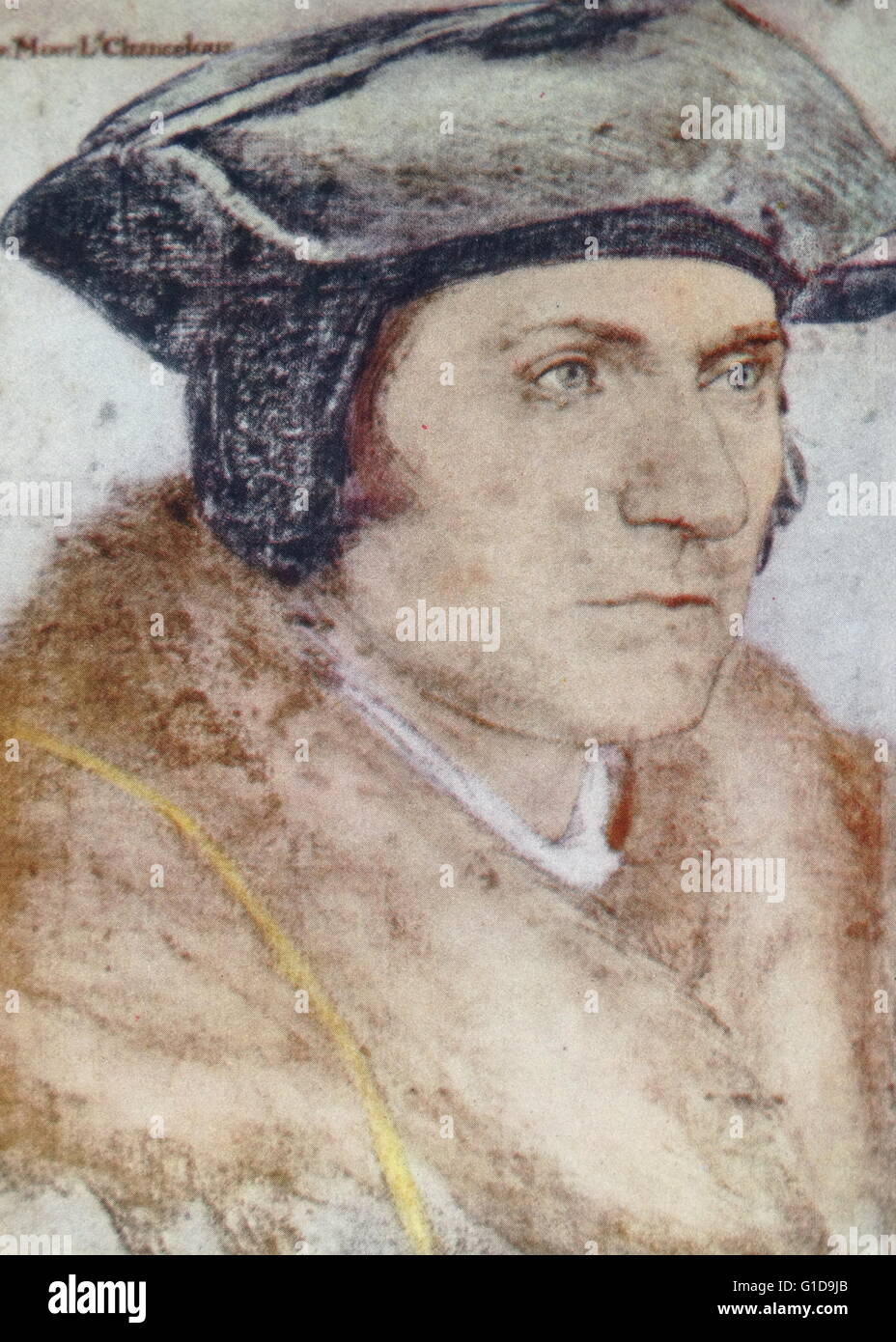 Sir Thomas More by Hans Holbein the Younger; 1526-27. Sir Thomas More (1478 -1535), was an English lawyer, social philosopher, author, statesman and noted Renaissance humanist. He was also a councillor to Henry VIII. Stock Photo