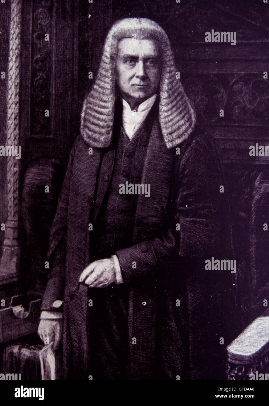 Engraving of Henry Bouverie William Brand, 1st Viscount Hampden. Speaker of the House of Commons 1872-1884. Stock Photo