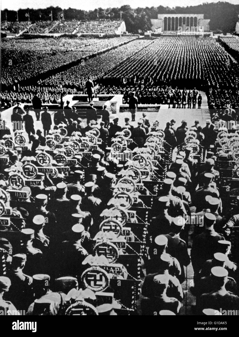 The Nuremberg Rallies were the annual rally of the Nazi Party in Germany, held from 1923 to 1938. They were large Nazi propaganda event. Stock Photo