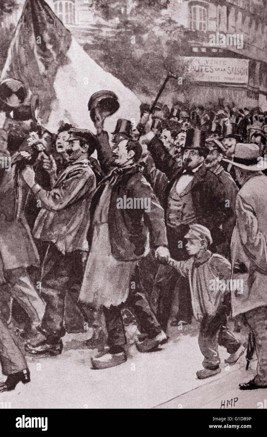 Illustration depicting Parisian crowds declaring war with Germany Stock Photo