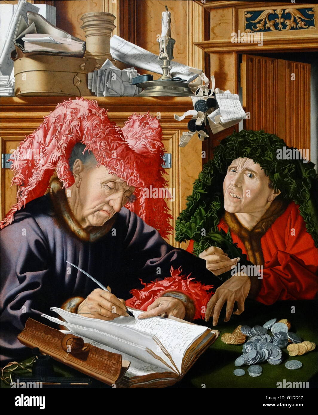 Painting titled 'Two Tax-Gatherers' by Marinus van Reymerswaele (1490-1546) a Dutch painter. Dated 16th Century Stock Photo