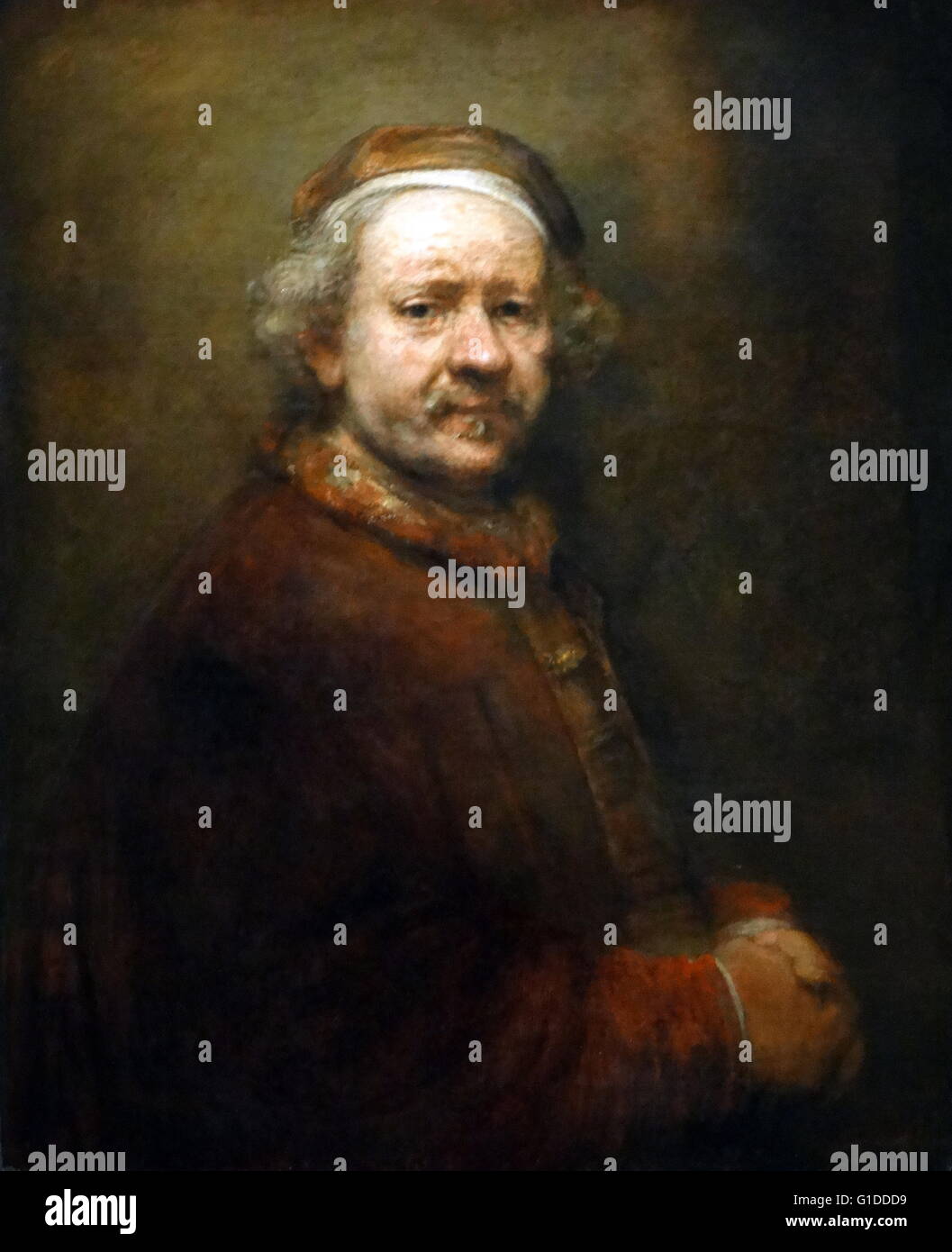 Painting titled 'Self Portrait at Age of 63' by Rembrandt Harmenszoon van Rijn (1606-1669) a Dutch painter and etcher. Dated 17th Century Stock Photo