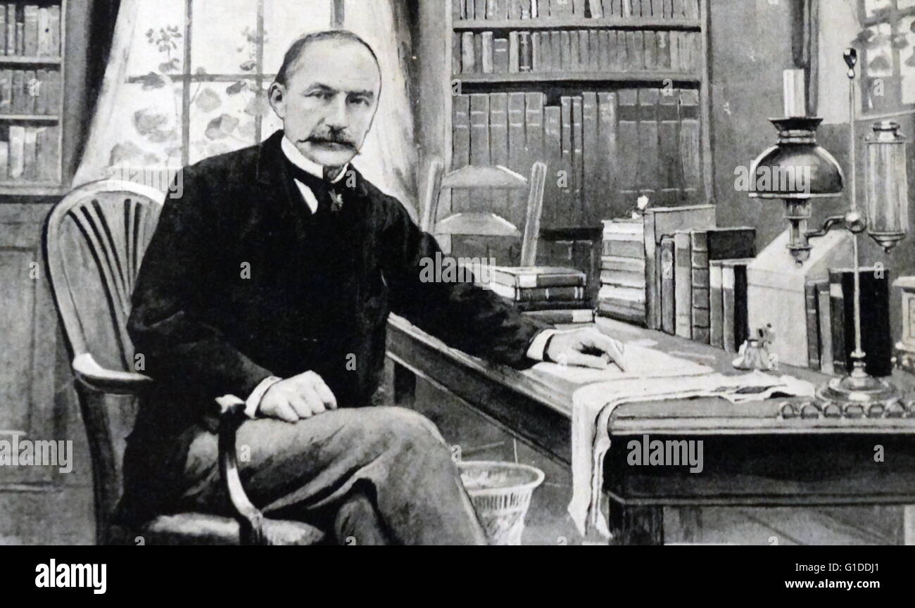 Portrait of Thomas Hardy (1840-1928) an English novelist and poet, in his study at Max Gate, Dorchester. Dated 20th Century Stock Photo