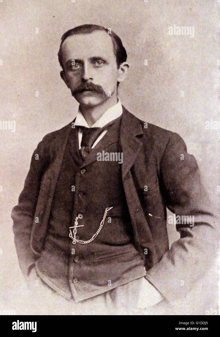 Photographic portrait of Sir James Matthew Barrie, 1st Baronet (1860-1937) a Scottish novelist and playwright. Dated 19th Century Stock Photo