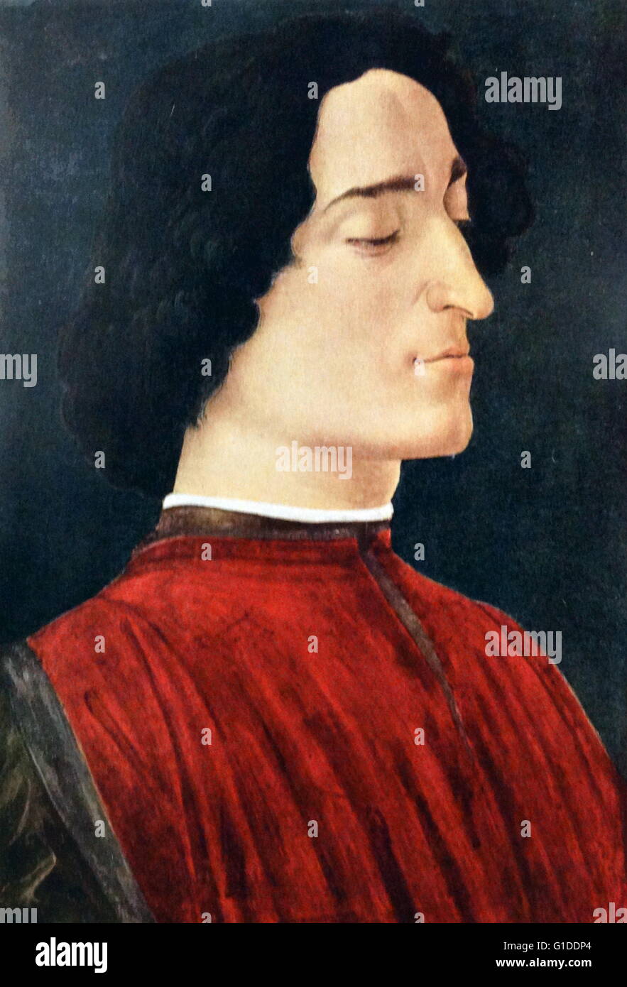 Portrait of Giuliano de' Medici (1453-1478) by Sandro Botticelli (1445-1510) an Italian painter of the Early Renaissance. Dated 15th Century Stock Photo