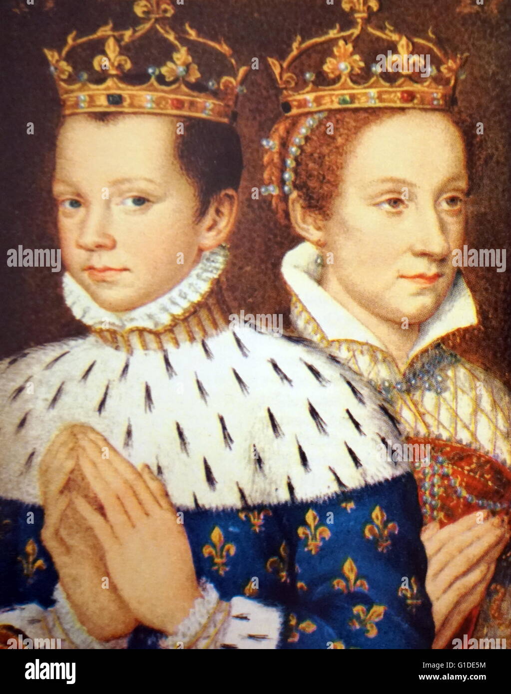 Portrait of Mary Stuart, Queen of Scots (1542-1587), with her first husband, Francis II, King of France (1544-1560). Dated 16th Century Stock Photo