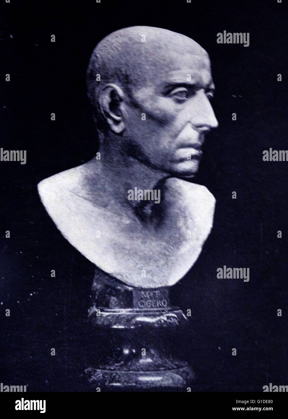 Bust of Marcus Tullius Cicero (106-43 BC) a Roman philosopher, politician, lawyer, orator, political theorist, consul, and constitutionalist. Dated 1st Century BC Stock Photo