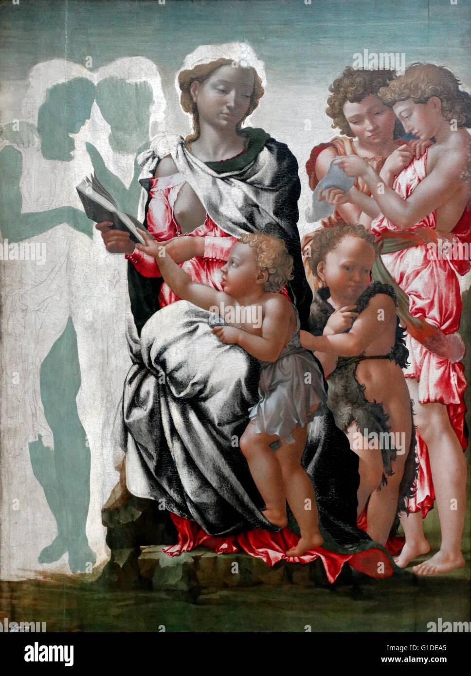 Painting titled 'The Manchester Madonna' by Michelangelo (1475-1564) an Italian sculptor, painter, architect, poet, and engineer of the High Renaissance. Dated 15th Century Stock Photo