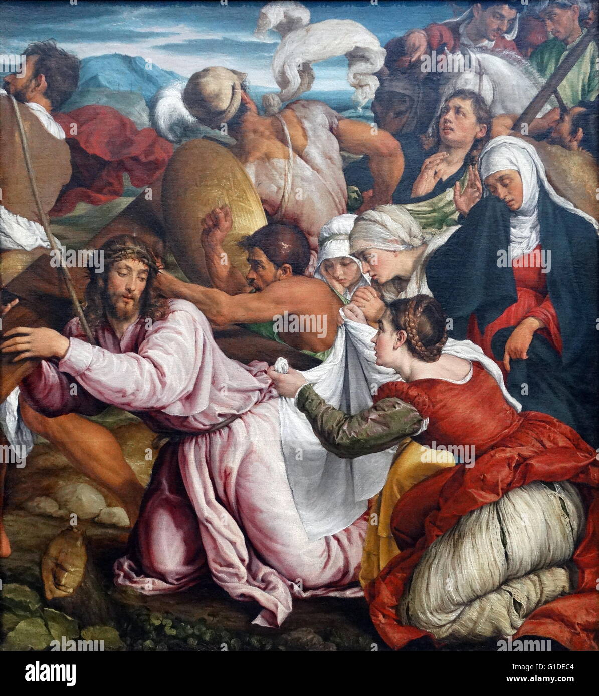 Painting titled 'The Way to Calvary' by Jacopo Bassano (1510-1592) an Italian artist and pupil of Bonifazio Veronese. Dated 16th Century Stock Photo