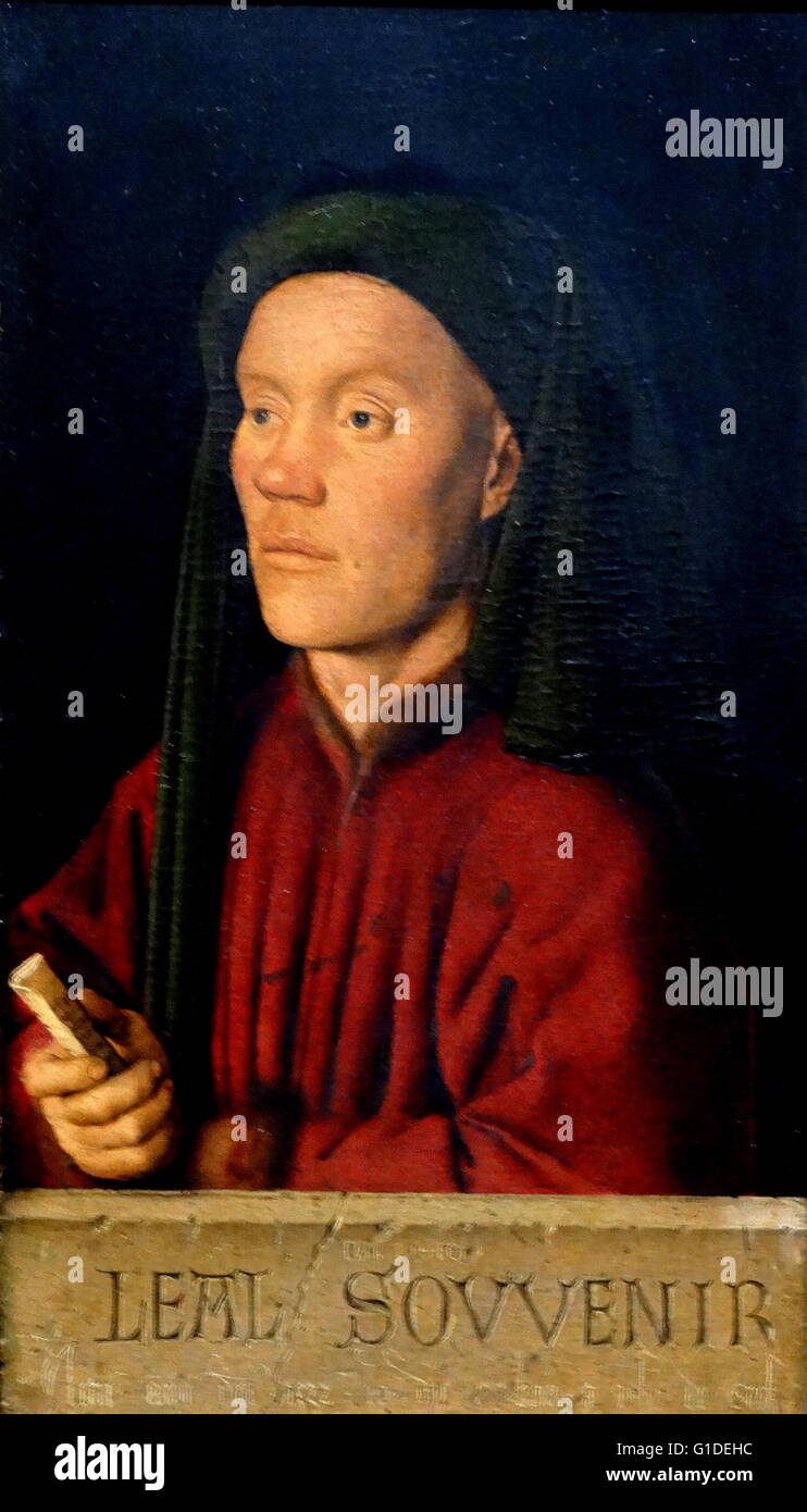 Painting titled 'Portrait of a Man' by Jan van Eyck (1390-1441) an Early Netherlandish painter. Dated 15th Century Stock Photo