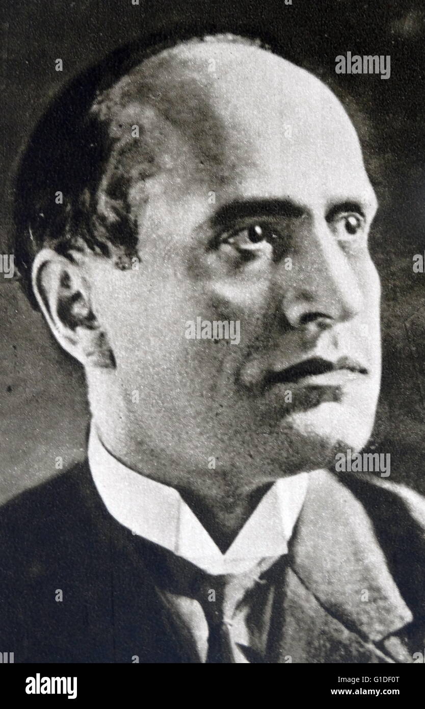 Photographic portrait of Prime Minister, Benito Mussolini (1883-1945) an Italian politician, journalist, and leader of the National Fascist Party. Dated 1925 Stock Photo