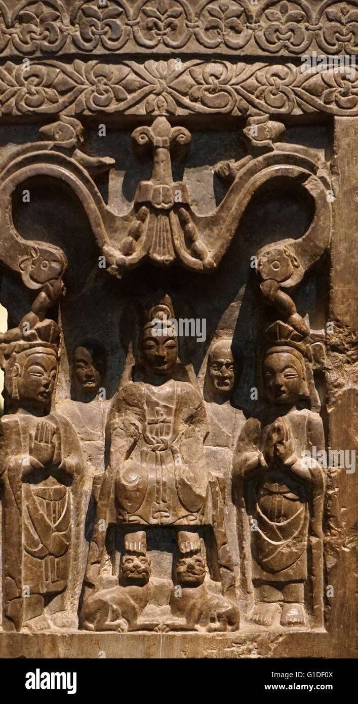 Votive stele of a Chinese Buddhist in limestone from the Northern Qi Dynasty. Dated 6th Century