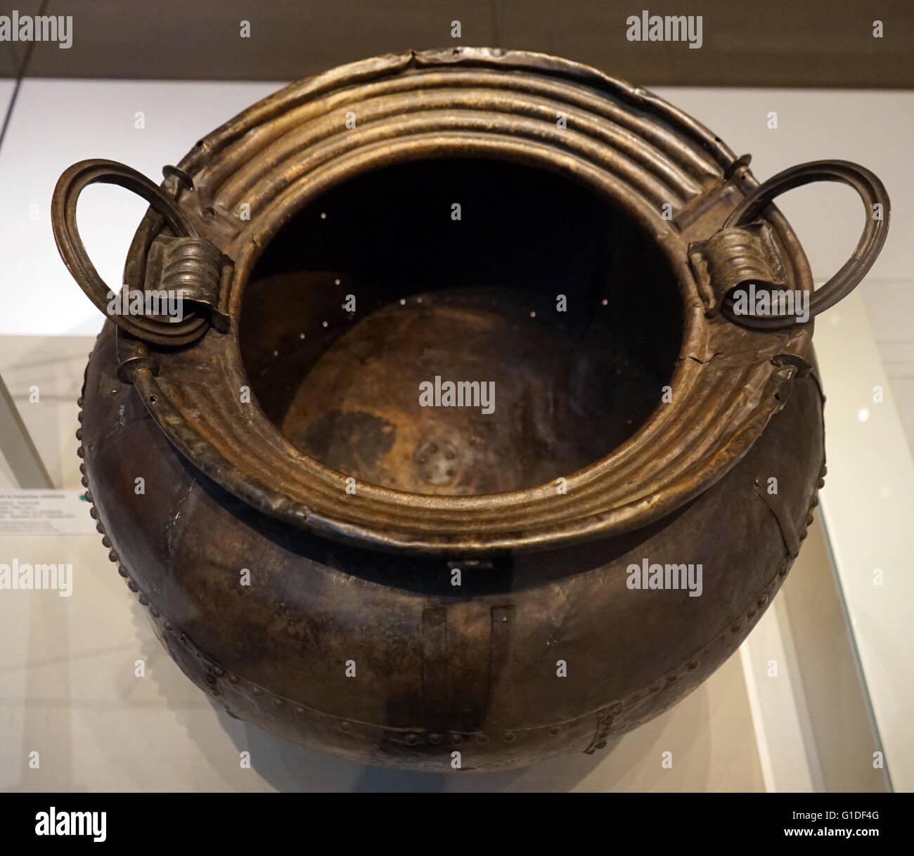 Sheet-bronze cauldron from the early Iron Age. Dated 9th Century BC Stock Photo