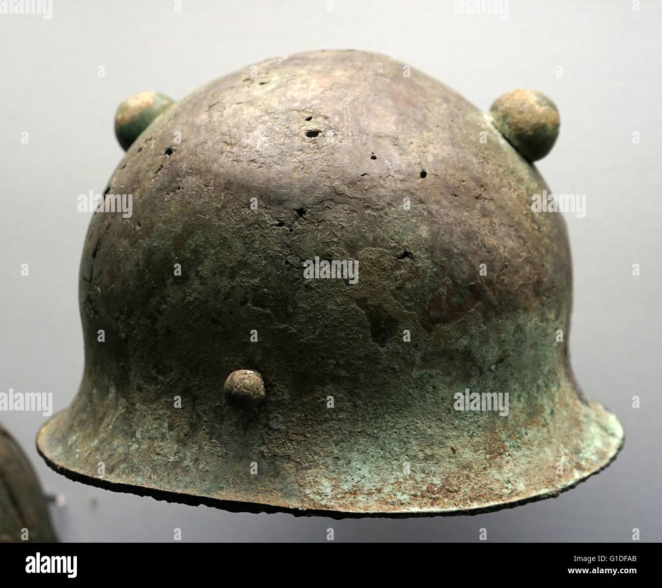 An Aufidus bronze embossed helmet, which was once decorated with horsehair. Dated 6th Century BC Stock Photo