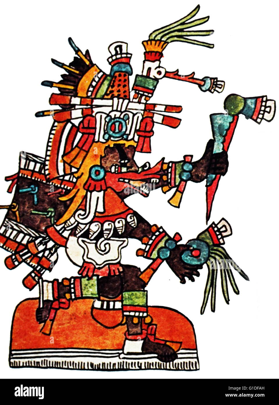 The Mesoamerican deity, Quetzalcoatl, God of Wind and Wisdom, a feathered serpent. Dated 7th Century Stock Photo