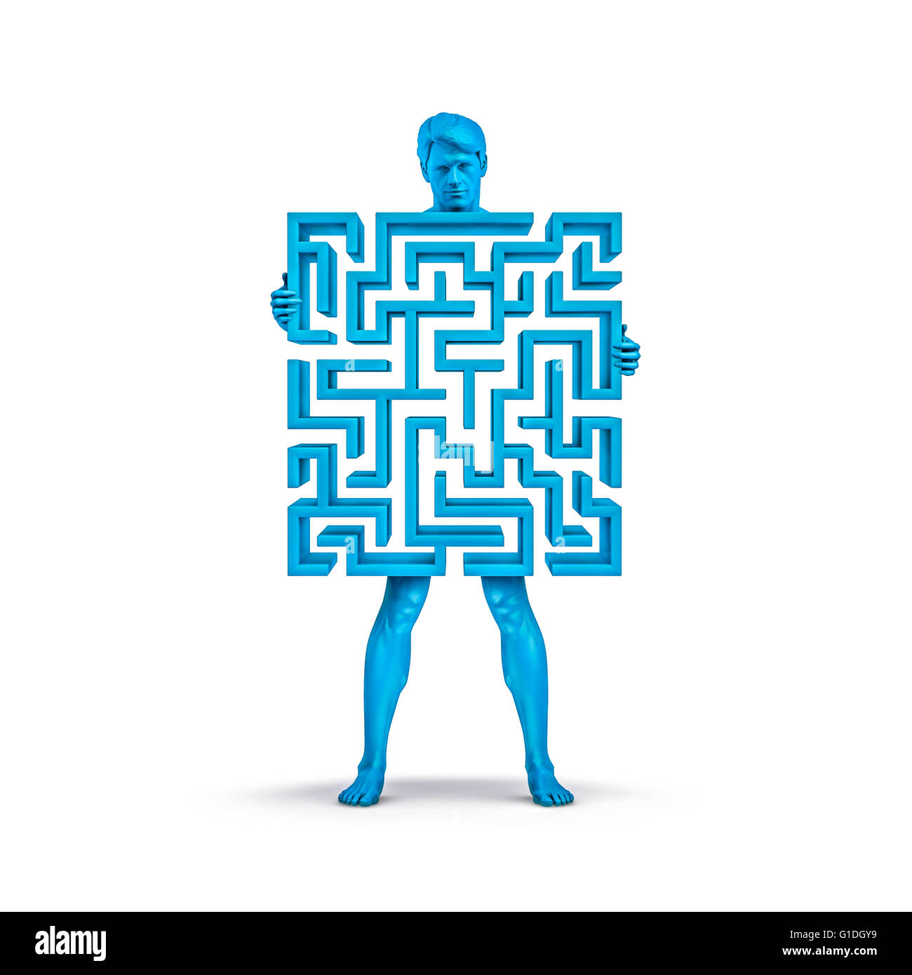 Maze man blue / 3D illustration of man holding maze which forms his ...