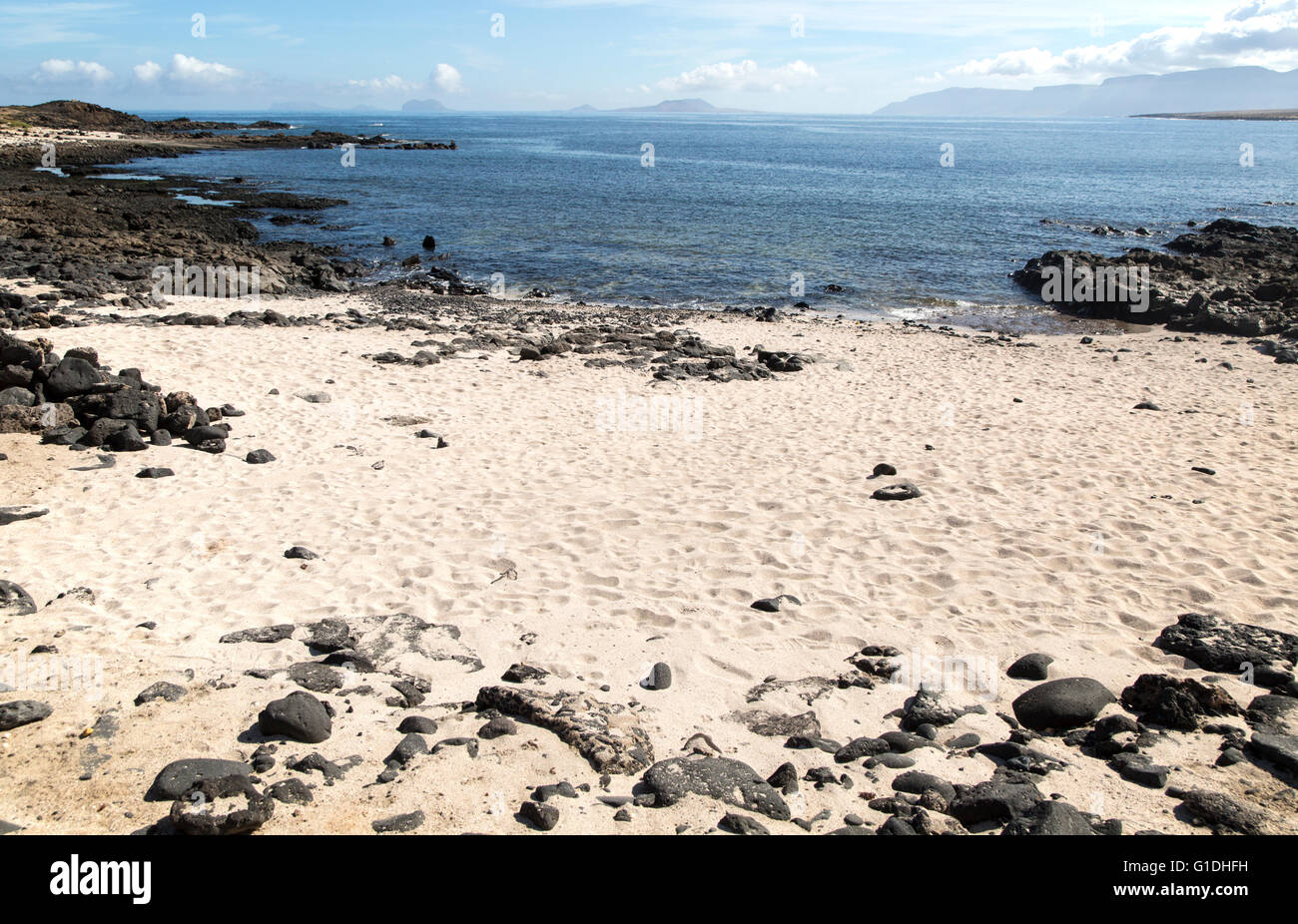 Small sandy beach at Caleta de Caballo, Lanzarote, Canary islands, Spain Stock Photo
