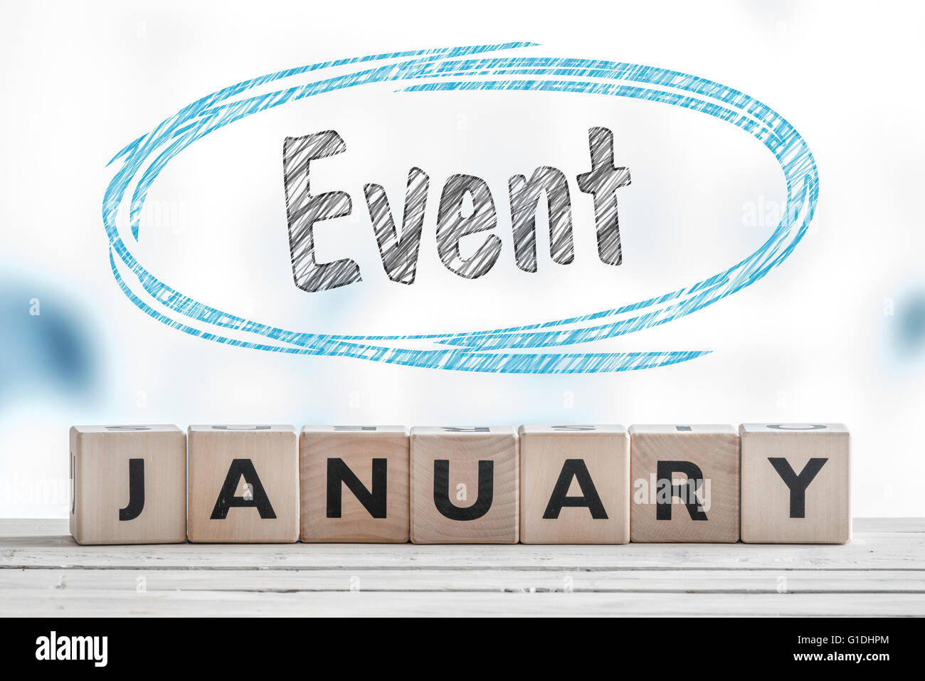 January event sign made of wood on a table Stock Photo