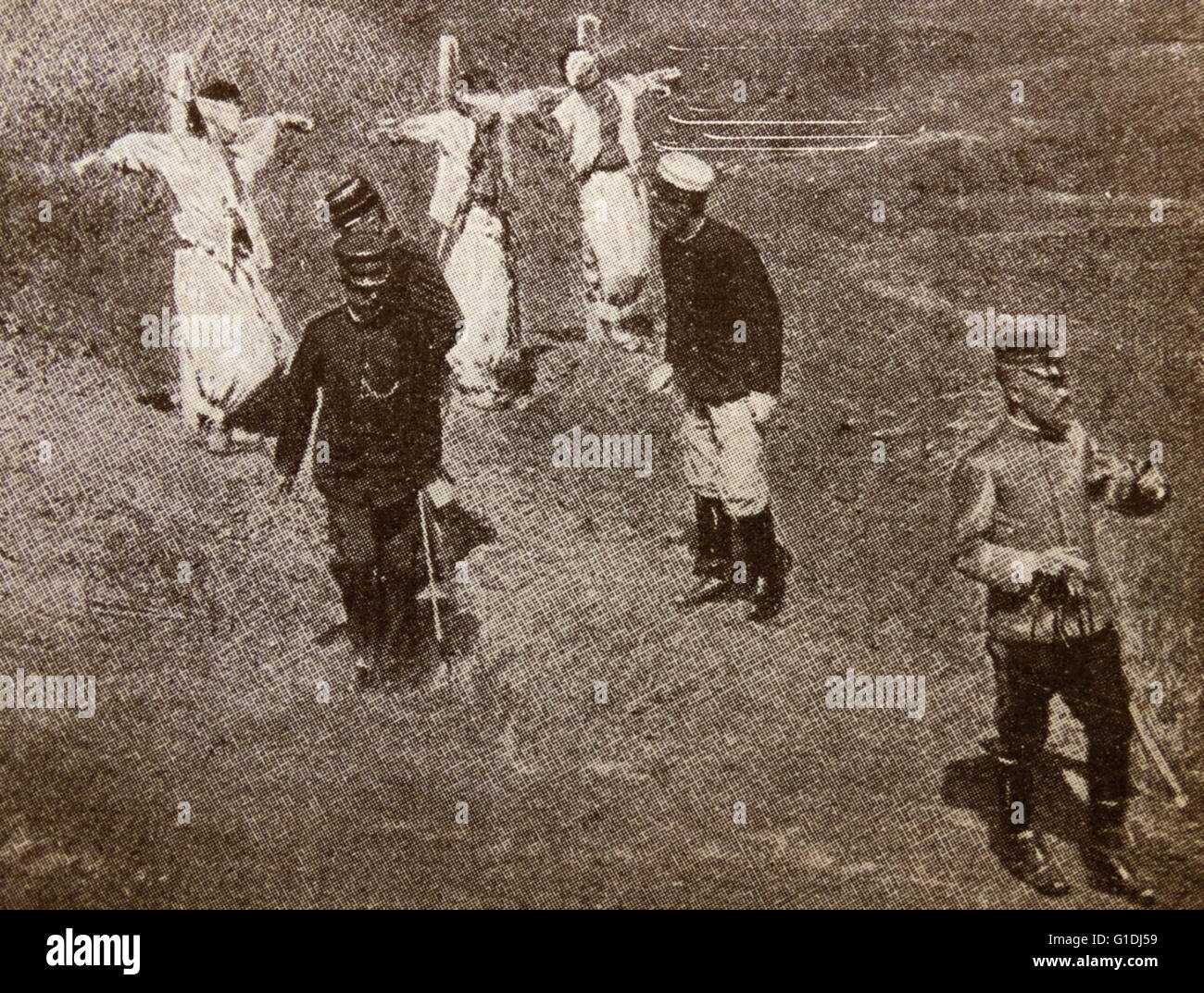 Executions of opponents to Japanese land seizures in Korea; during the Sino-Japanese War in 1894; Stock Photo