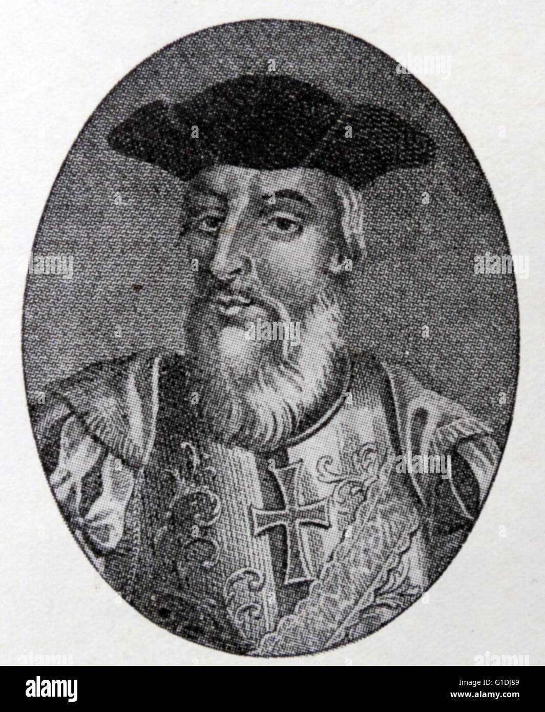 Vasco da Gama, 1st Count of Vidigueira, (c. 1460s – 1524)Portuguese explorer. He was the first European to reach India by sea, linking Europe and Asia for the first time by ocean route, as well as the Atlantic and the Indian oceans entirely and definitively, and in this way, the West and the Orient. This was accomplished on his first voyage to India (1497–1499). Stock Photo
