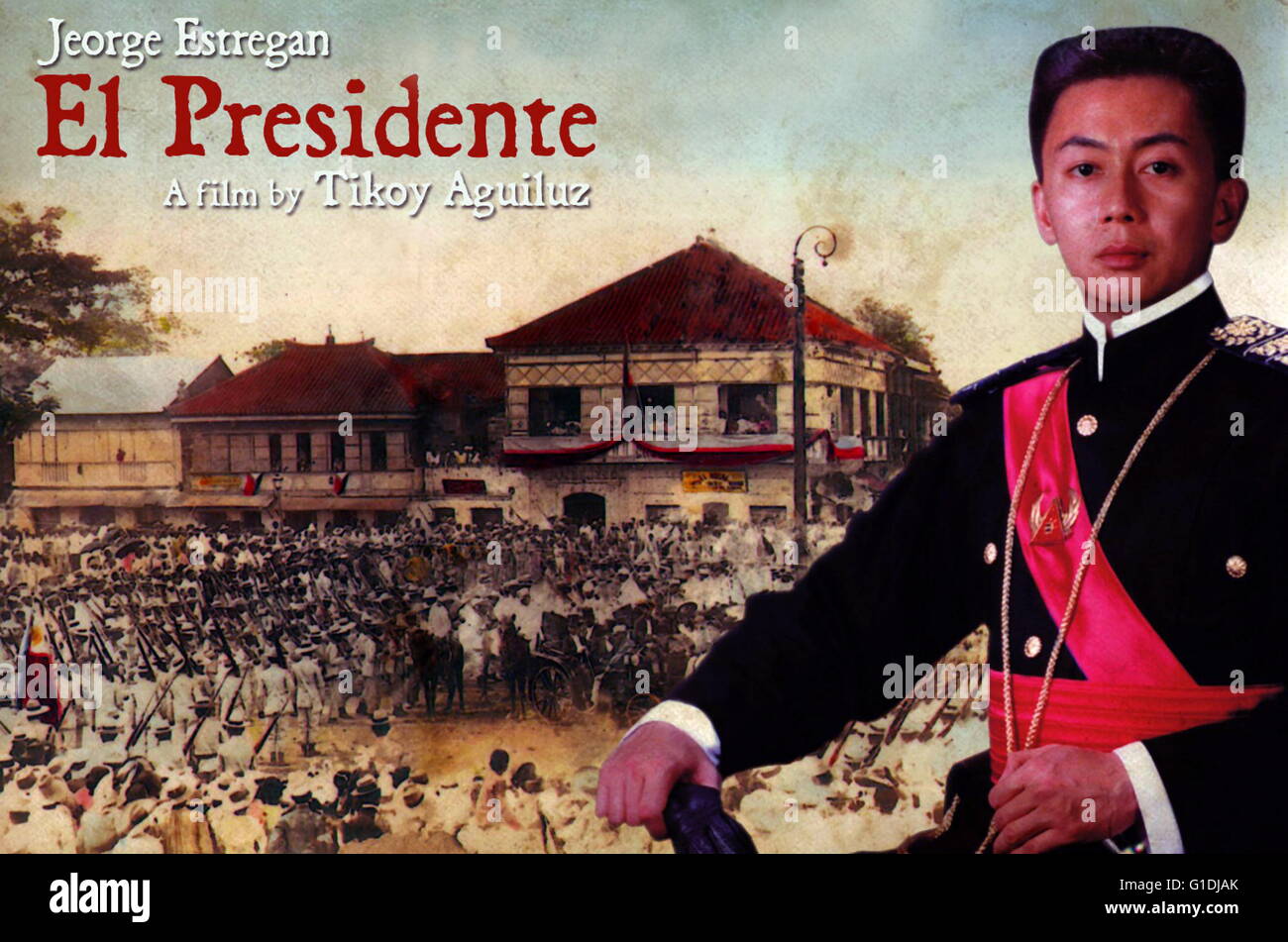 Jericho Ejercito as Emilio Aguinaldo in the 2012 film, El Presidente. Emilio Aguinaldo y Famy (1869 – 1964) Filipino revolutionary, politician, and a military leader who is officially recognized as the First President of the Philippines (1899–1901) and led Philippine forces first against Spain in the latter part of the Philippine Revolution (1896–1897), and then in the Spanish–American War (1898), and finally against the United States during the Philippine–American War (1899–1901). He was captured by American forces in 1901, which brought an end to his presidency. Stock Photo