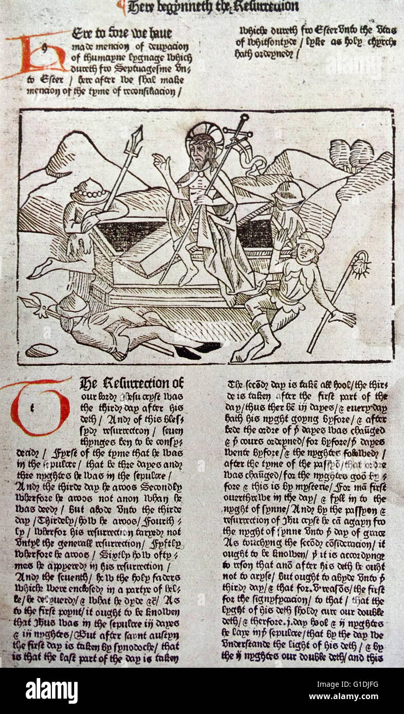 The Resurrection from Caxton's Golden Legend printed 1483 Stock Photo
