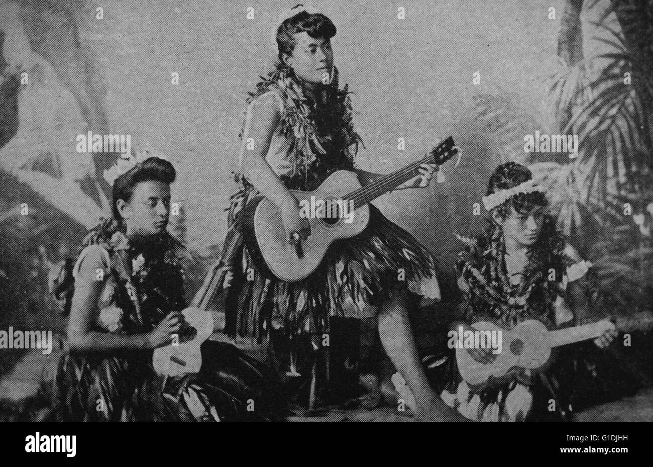 Hula girls of Hawaii, Sandwich Islands Stock Photo
