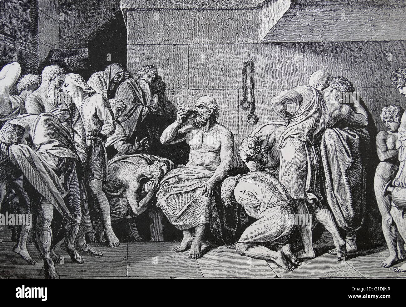Illustration depicting the death of Socrates, a classical Greek philosopher credited as one of the founders of Western philosophy Stock Photo