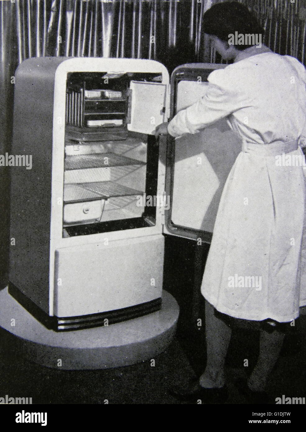 Advert for a electric 'Frigidaire' fridge with a freezer cabinet, c1950 Britain. Stock Photo