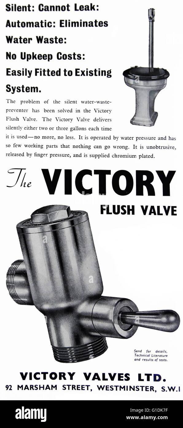 Advert for the Victory Flush Valve from Victory Valves Ltd Stock Photo