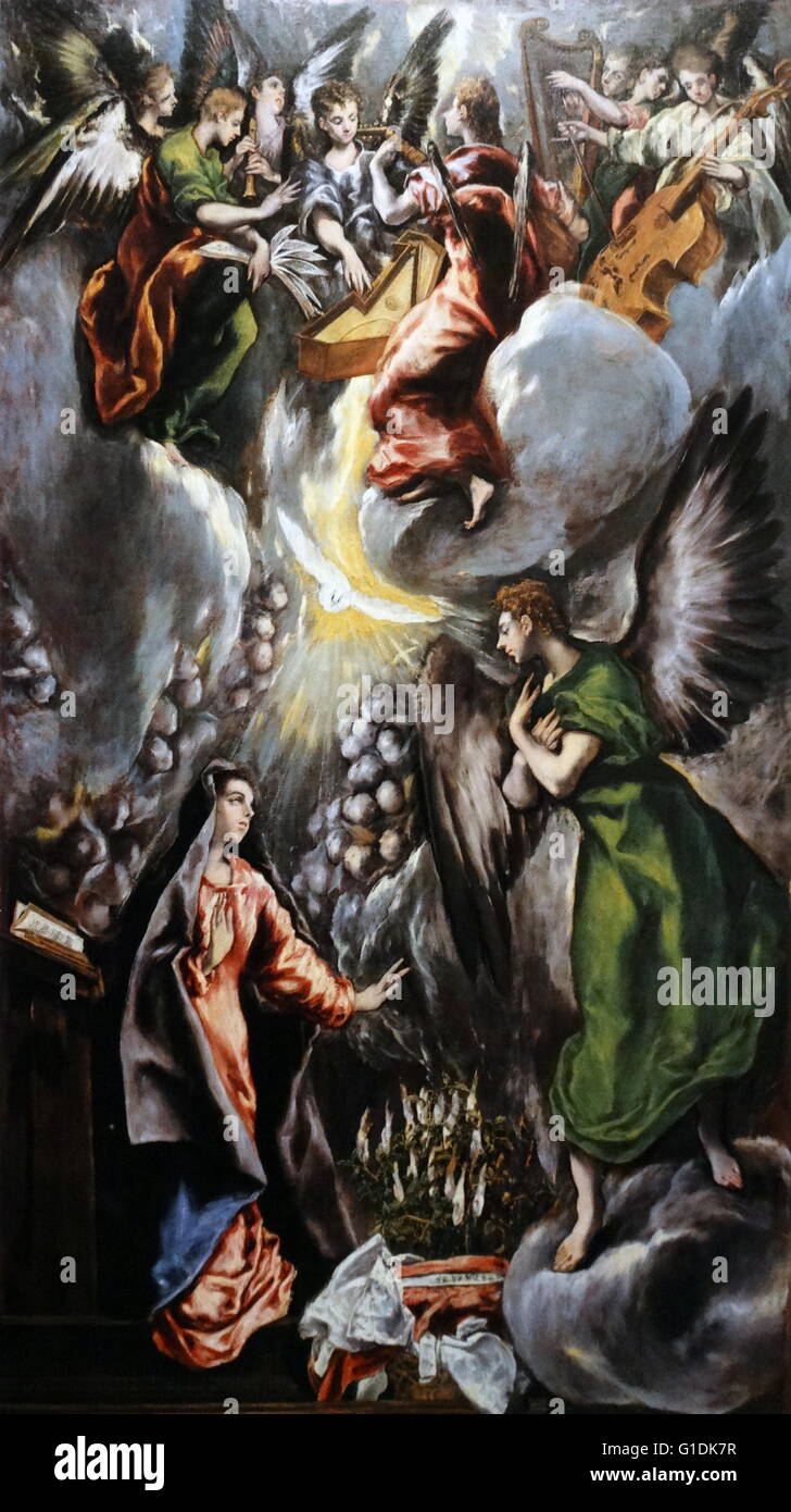 Painting Depicting The Annunciation The Christian Celebration Of The Announcement By The Angel Gabriel To The Virgin Mary That She Would Conceive And Become The Mother Of Jesus The Son Of God Painting Depicting The Annunciation The Christian Celebration Of The Announcement By The Angel Gabriel To The Virgin Mary That She Would Conceive And Become The Mother Of Jesus The Son Of God