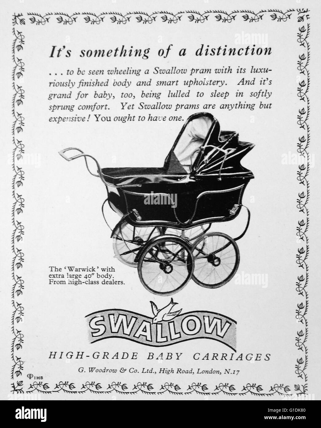 Advert for a Swallow High-Grade Baby Carriage Stock Photo