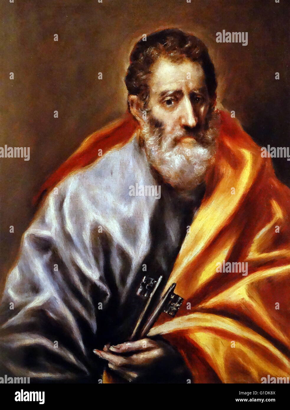Painting of Saint Peter, one of the Twelve Apostles of Jesus Christ. Dated 17th Century Stock Photo