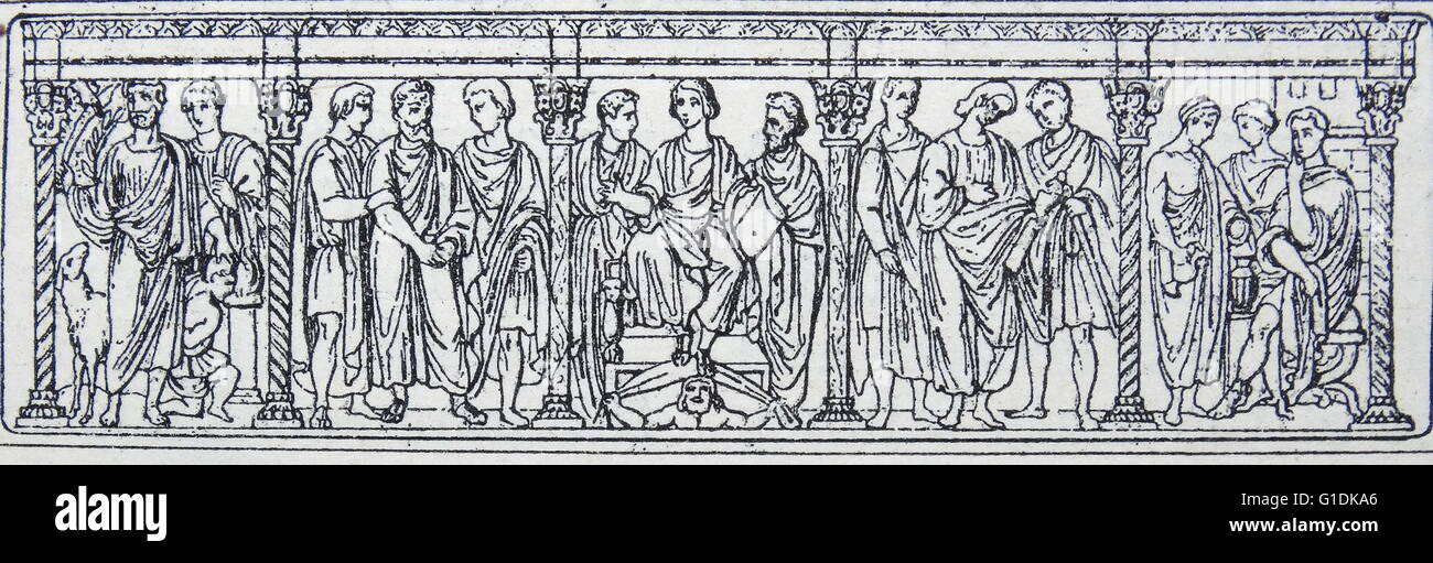 Engraving depicting a scene from the Byzantine Empire Stock Photo