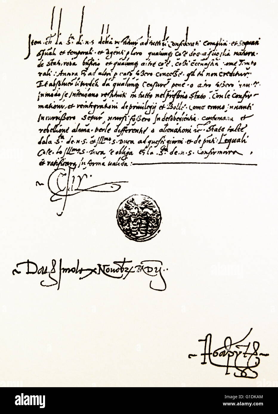 A letter of Cesare Borgia (1475-1507) , Duke of Valentinois, to Pandolfo Petrucci (1452-1512) a ruler of the Italian city of Siena during the Renaissance. Dated 16th Century Stock Photo