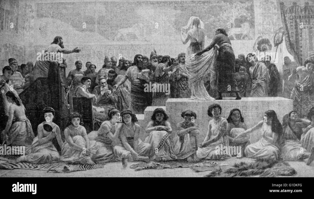 Painting depicting the slavery of women in the Babylonian Marriage Market Stock Photo
