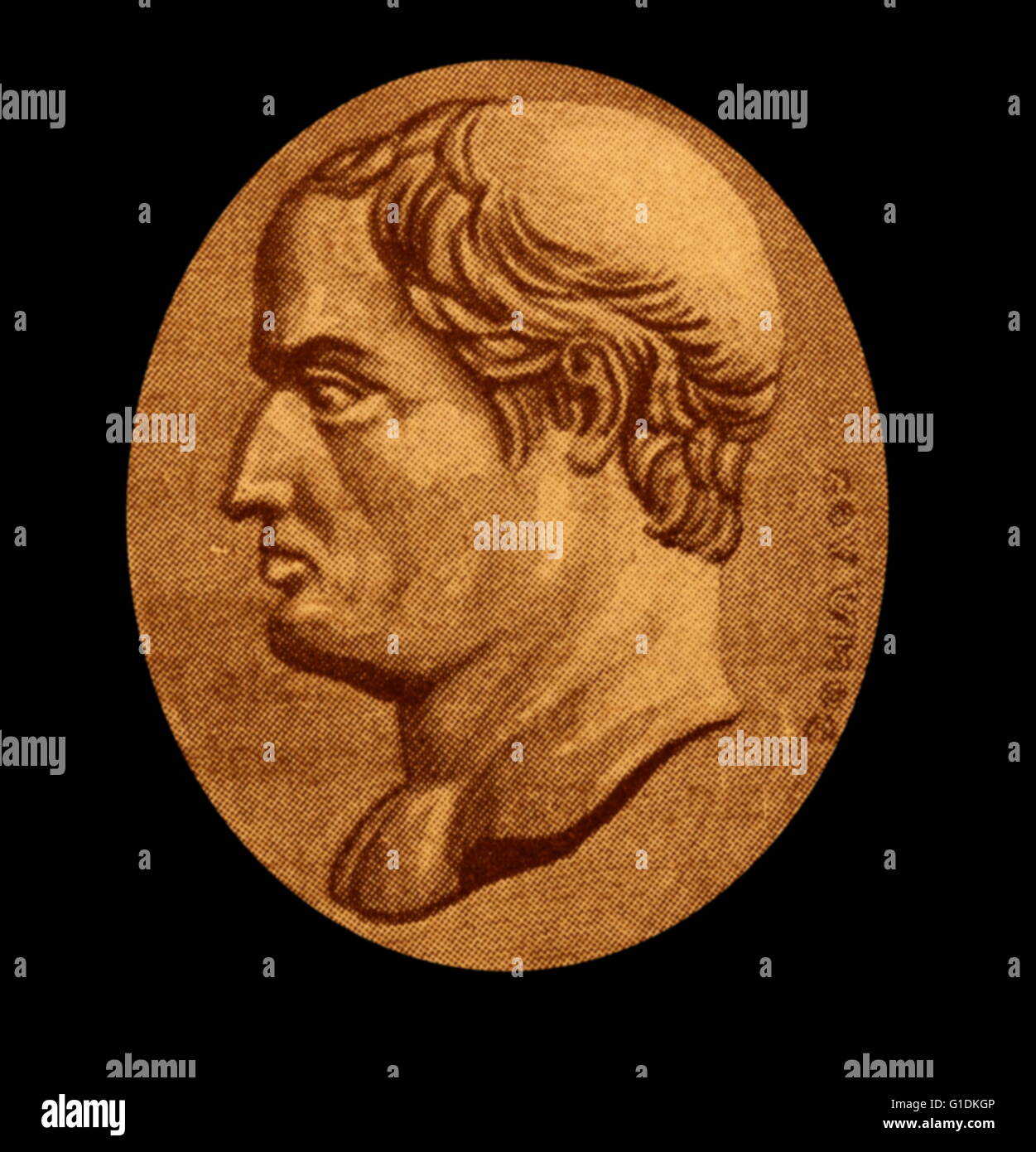 Engraving of Gaius Maecenas (68-8 BC) an ally, friend and political advisor to Octavian. Stock Photo