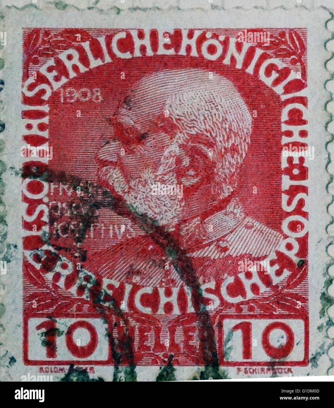 Deutsche Reichspost depicting Franz Joseph I of Austria (1830-1916) President of the German Confederation. Dated 20th Century Stock Photo