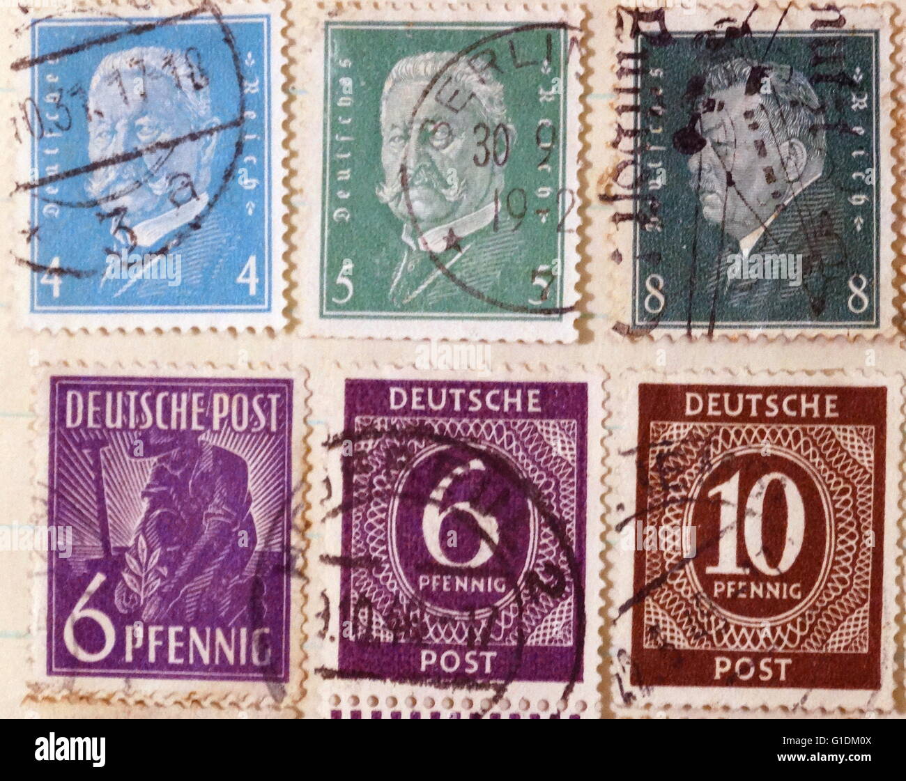 Deutsche Reichspost depicting Paul von Hindenburg (1847-1943) a German military officer, statesman, politician, and second President of Germany. Dated 20th Century Stock Photo