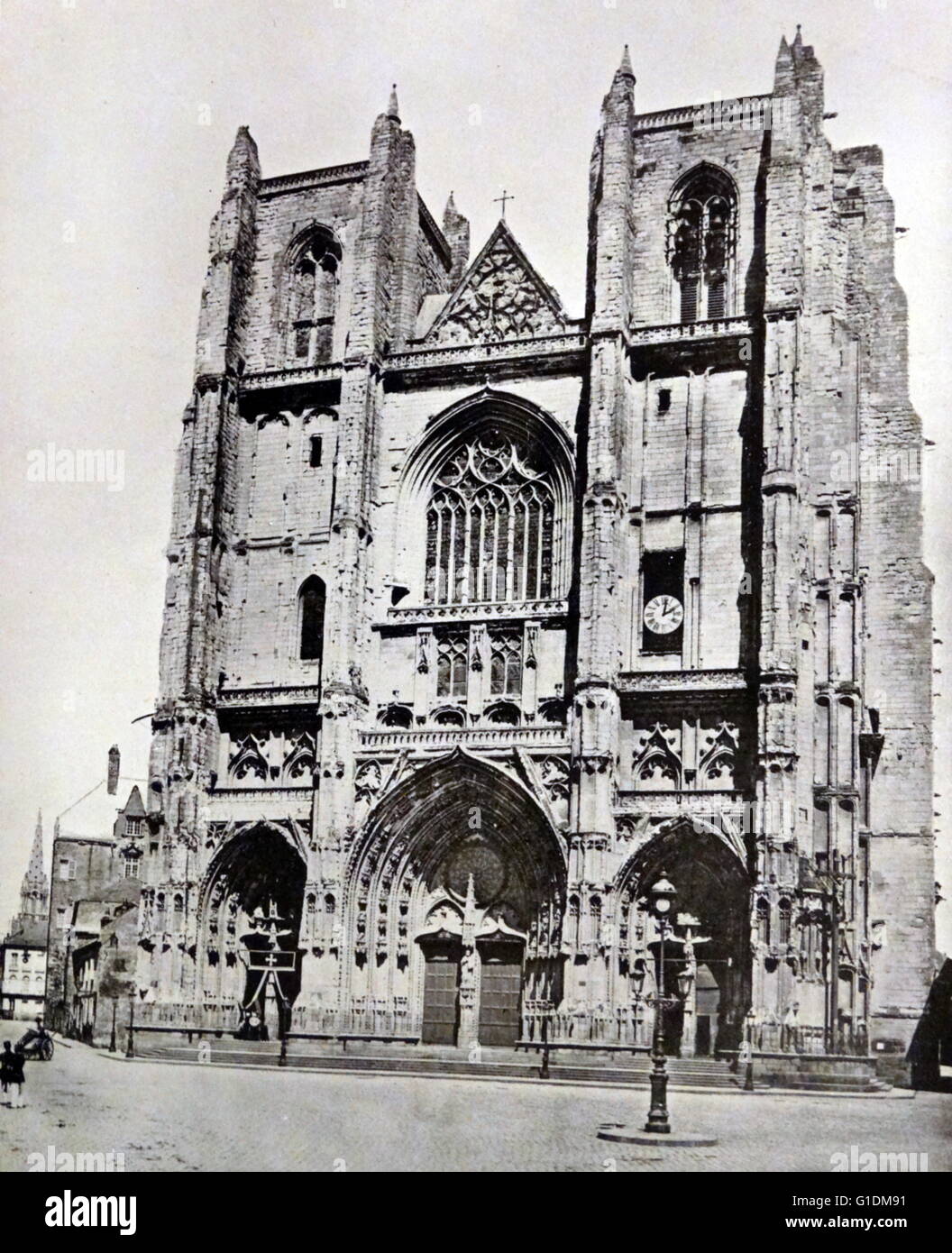 Photographic print of the exterior of Nantes Cathedral, a Gothic Roman Catholic cathedral in the city of Nantes, Pays de la Loire, France. Dated 19th Century Stock Photo