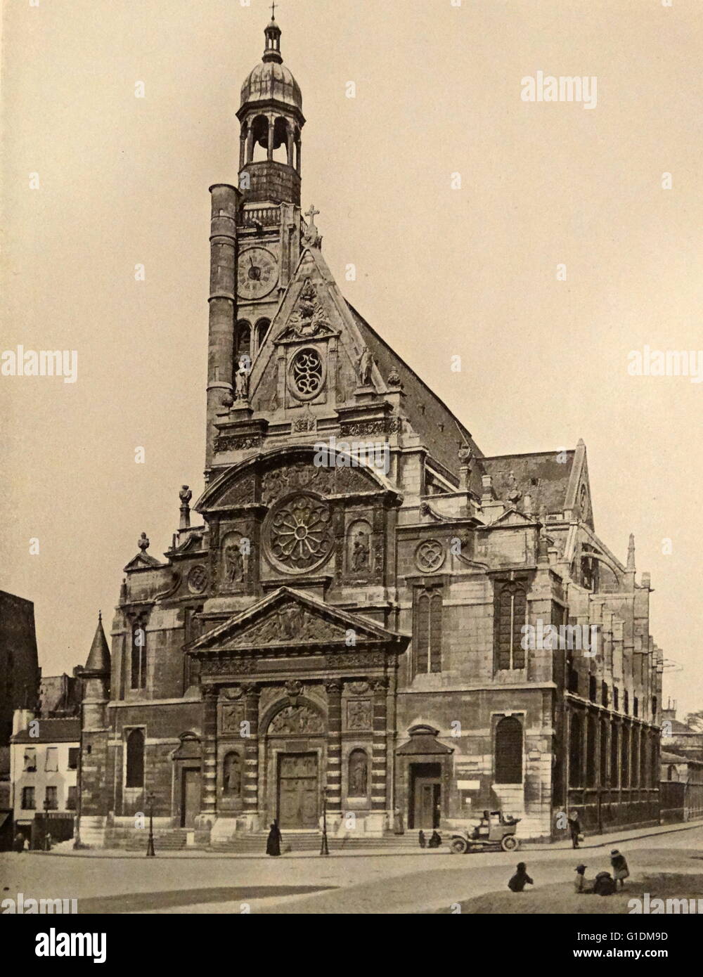 Print of the exterior of Saint-Étienne-du-Mont, a church in Paris, France. Dated 19th Century Stock Photo