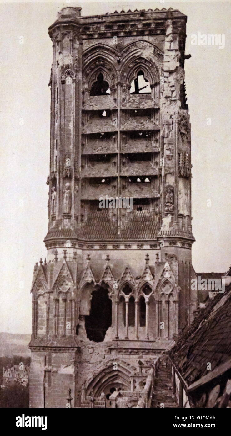 Photographic print of the tower of the Soissons Cathedral, a Gothic cathedral in Soissons, France. Dated 19th Century Stock Photo