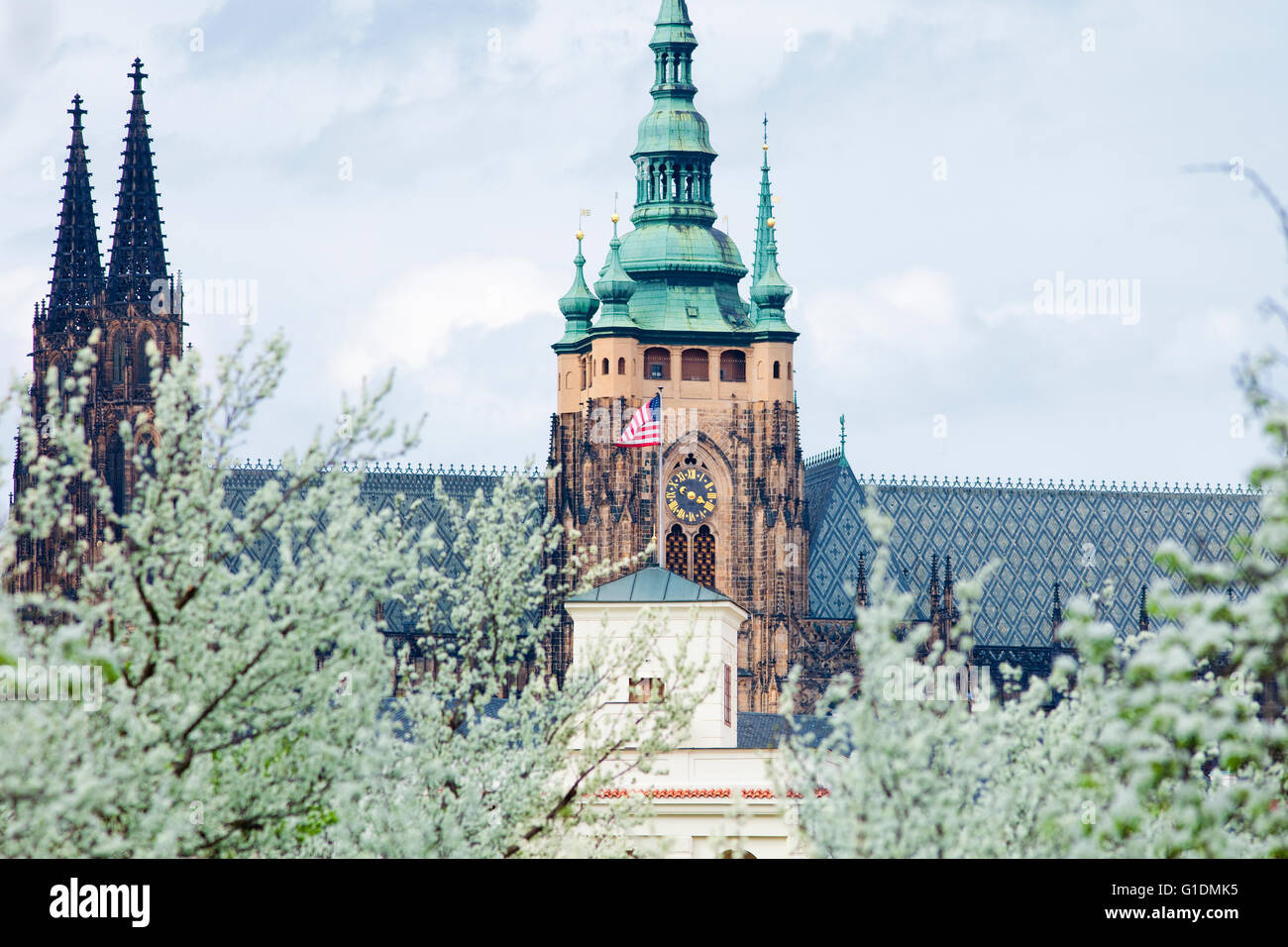 Czech Republic Prague - St. Vitus Cathedral over US. Embassy«s Bower. Stock Photo