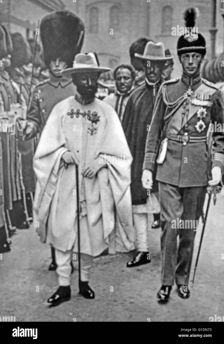 Photograph of Emperor Haile Selassie of Ethiopia and Prince Albert Frederick Arthur George during the Emperor's royal visit. Dated 20th Century Stock Photo