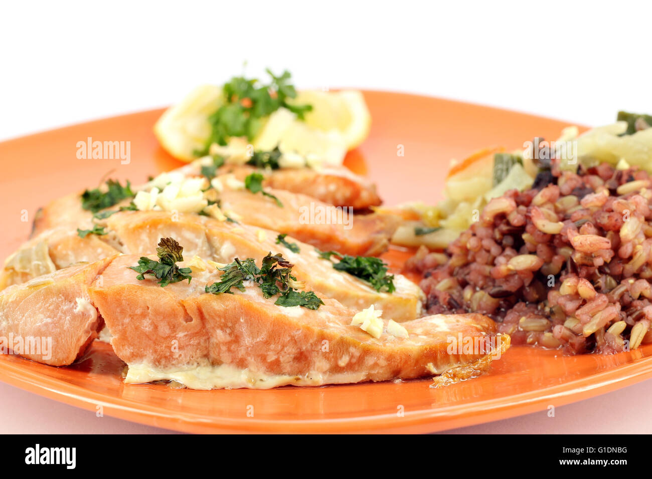prepared seafood salmon with salad Stock Photo