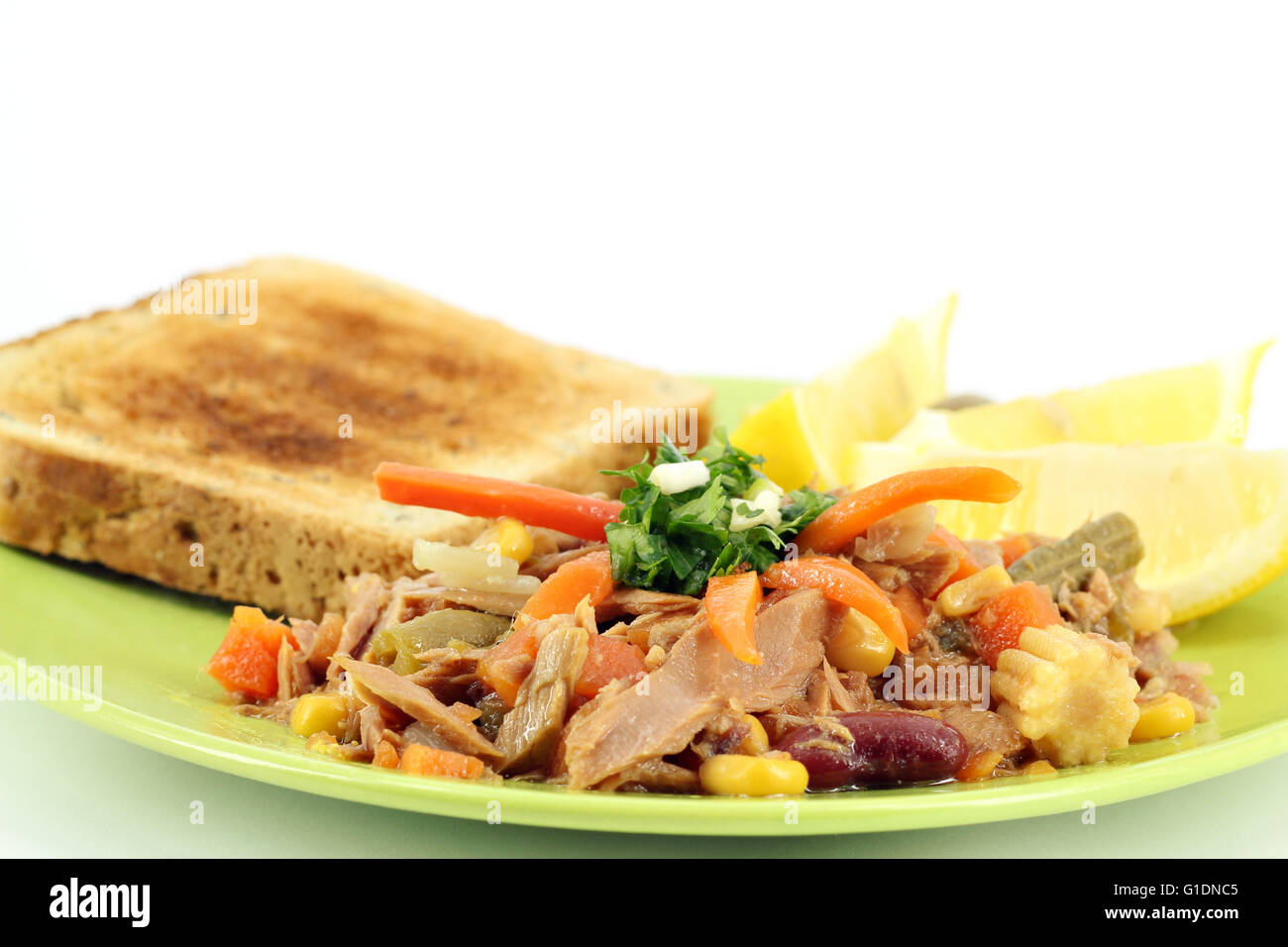 tuna fish with salad and bread Stock Photo