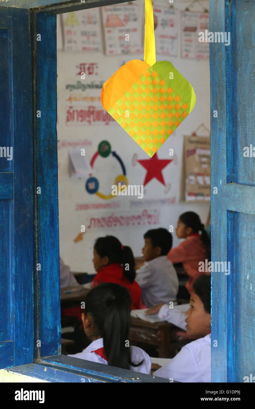 Elementary school. Classroom.  Vang Vieng. Laos. Stock Photo