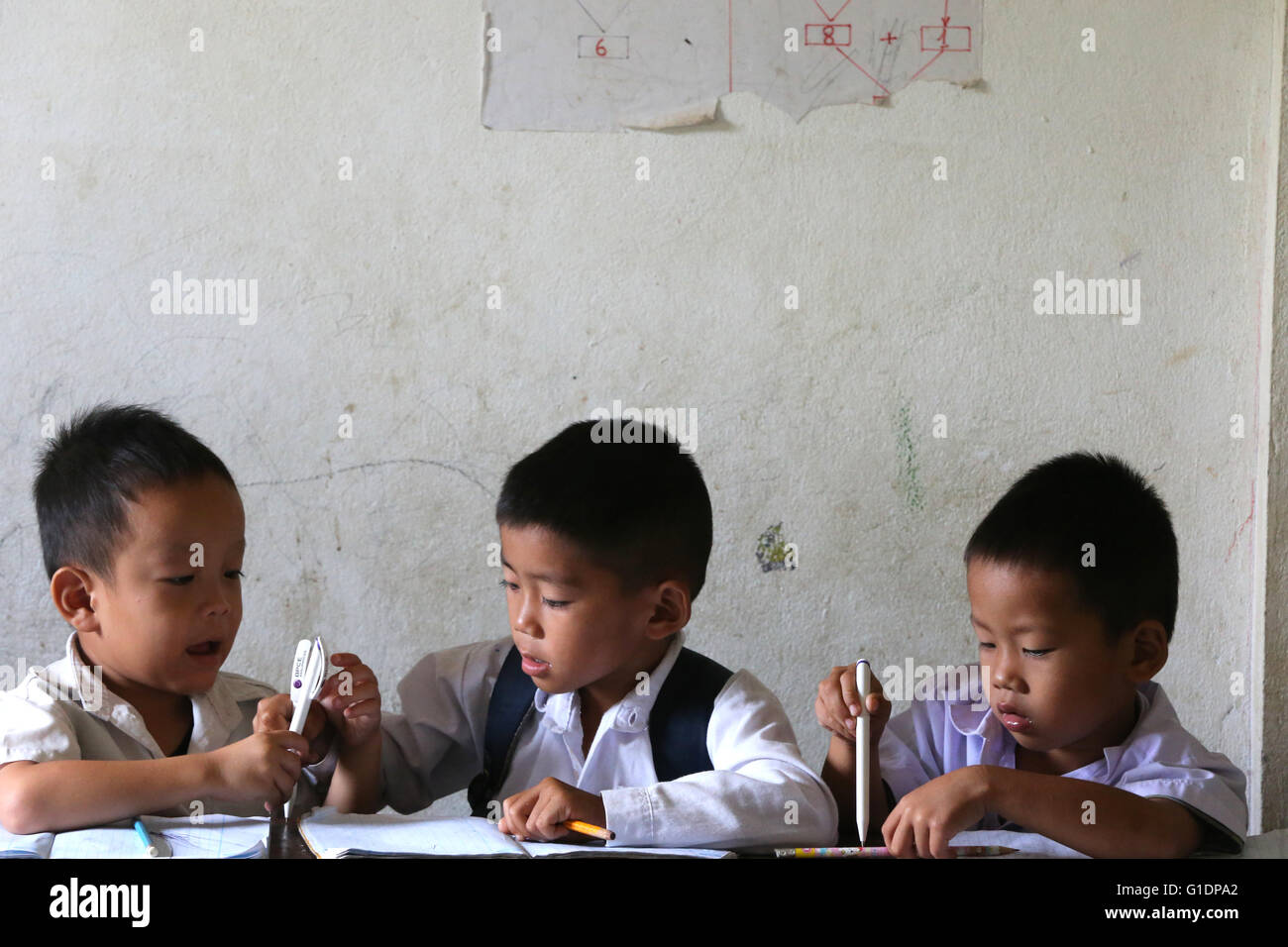 Elementary school. Schoolchildren in classroom.  Vang Vieng. Laos. Stock Photo