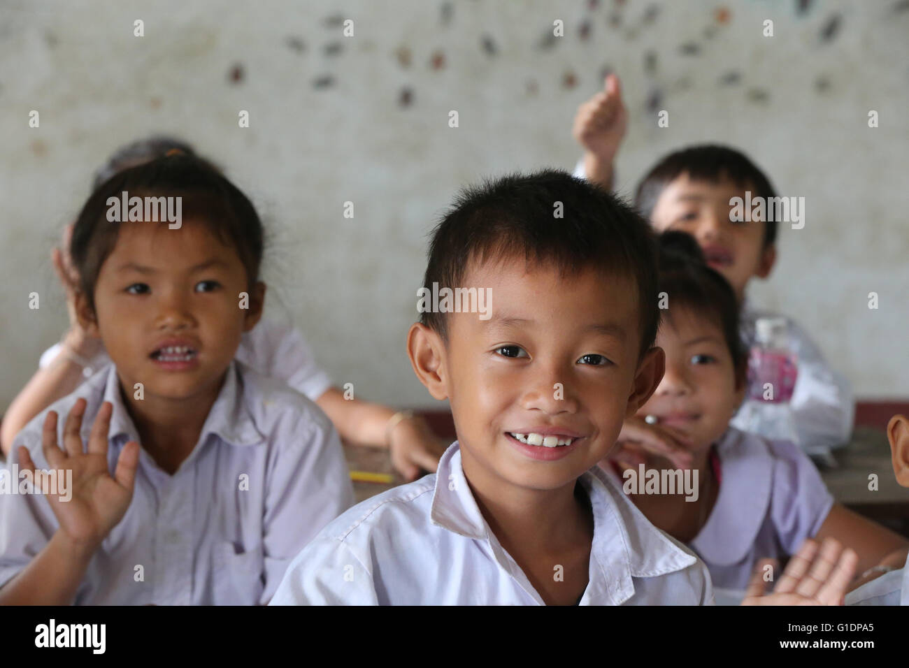 Elementary school.  Schoolchildren in classroom.  Vang Vieng. Laos. Stock Photo