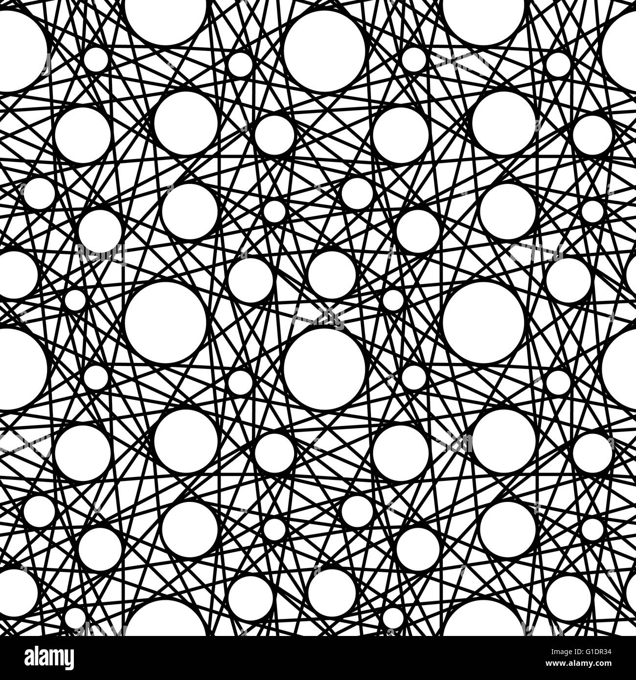 Seamless vector pattern with lines and circles. Black and white Stock Photo